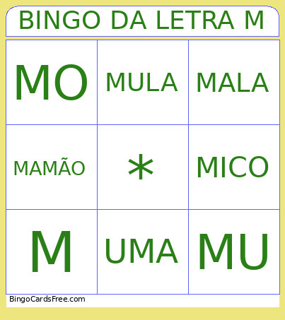 DA LETRA M Bingo Card