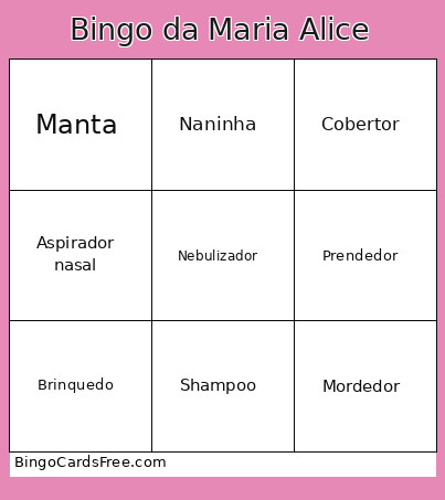 Da Maria Alice Bingo Card