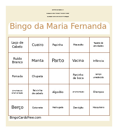 Da Maria Fernanda Bingo Card
