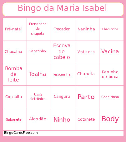 Da Maria Isabel Bingo Card