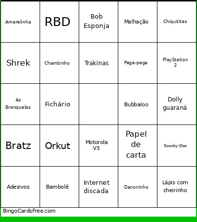 Da Nostalgia Bingo Card