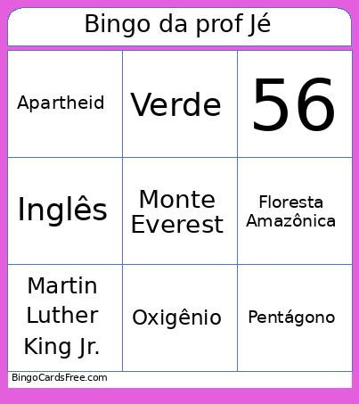 Da Prof Jé Bingo Card