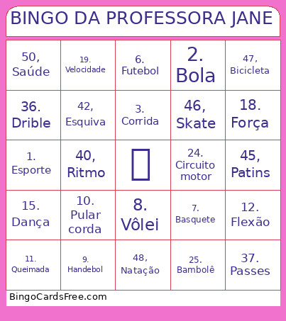 DA PROFESSORA JANE Bingo Card