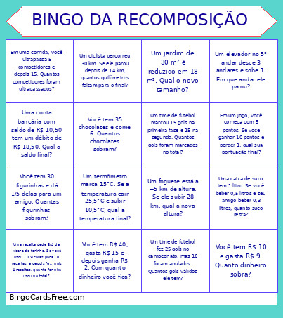 Recomposição Bingo Cards