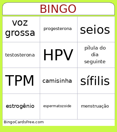 DA REPRODUÇÃO Bingo Card