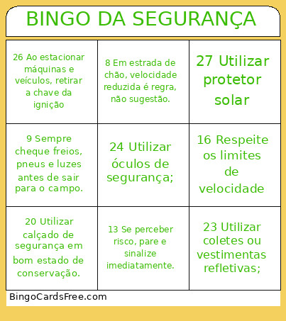 DA SEGURANÇA Bingo Card