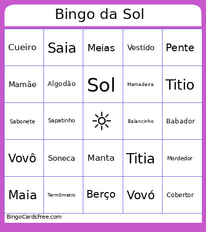 Da Sol Bingo Card