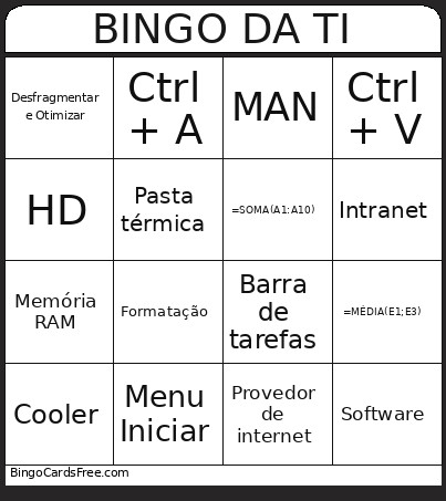DA TI Bingo Card