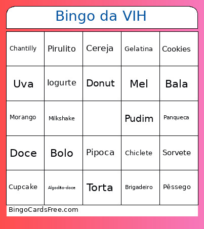 Da VIH Bingo Card