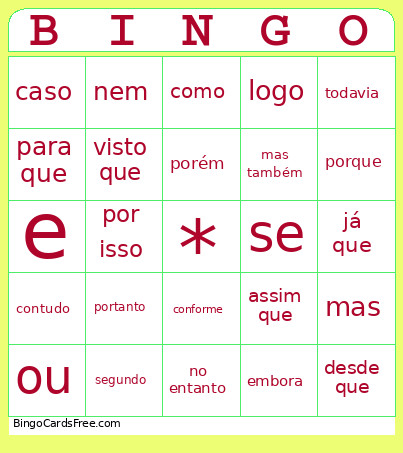 Das Conjunções Bingo Card