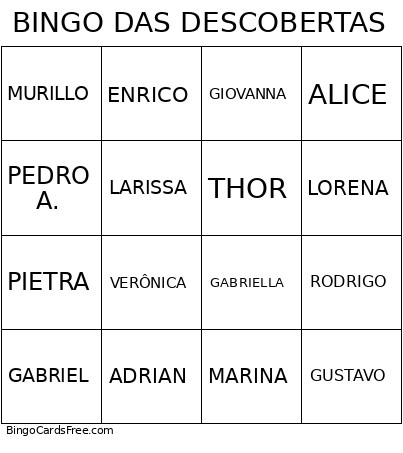 DAS DESCOBERTAS Bingo Card