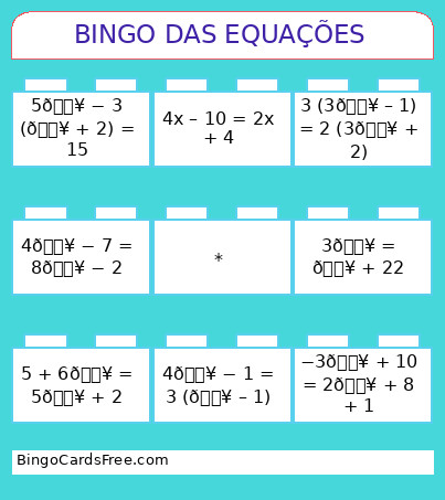 DAS EQUAÇÕES Bingo Card 2