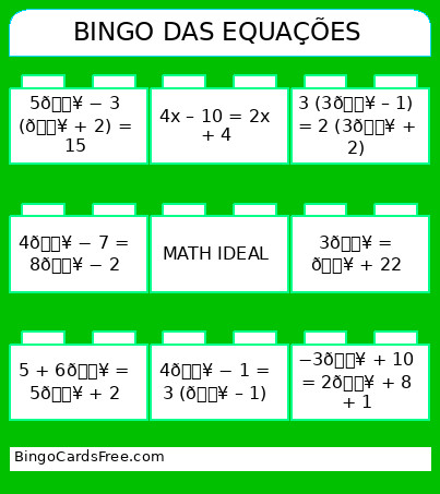 DAS EQUAÇÕES Bingo Card