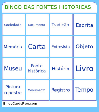 DAS FONTES HISTÓRICAS Bingo Card