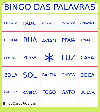 DAS PALAVRAS Bingo Card