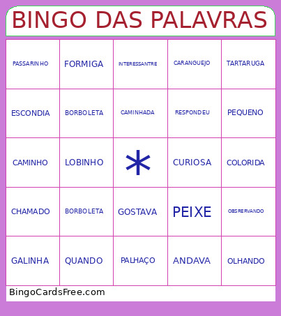 DAS PALAVRAS Bingo Card