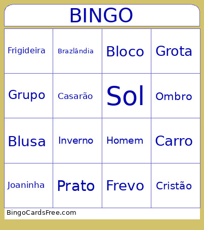 Das Palavras Bingo Card