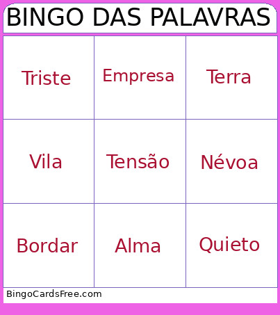 DAS PALAVRAS Bingo Card
