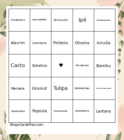 Das Plantas Bingo Card