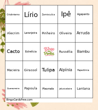 Das Plantas - Cartela Horizontal Bingo Card