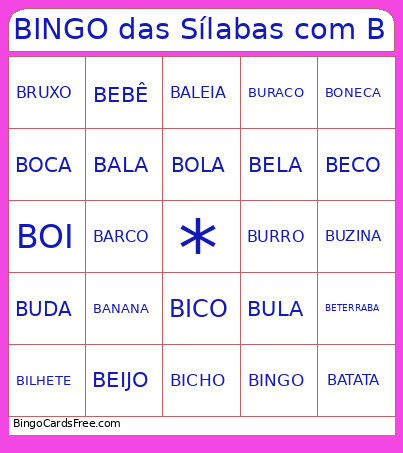 Das Sílabas Com B Bingo Card