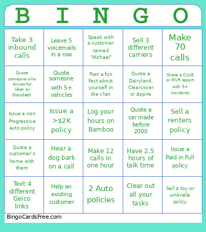 Day Bingo Card