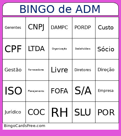 De ADM Bingo Card
