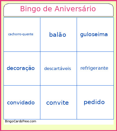 De Aniversário Bingo Card