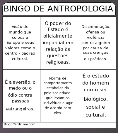 DE ANTROPOLOGIA Bingo Card
