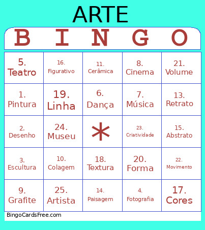 DE ARTES ATIVIDADE,,MMMMMMMMM Bingo Card