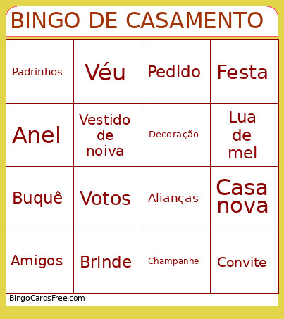 DE CASAMENTO Bingo Card 2