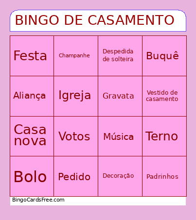 DE CASAMENTO Bingo Card