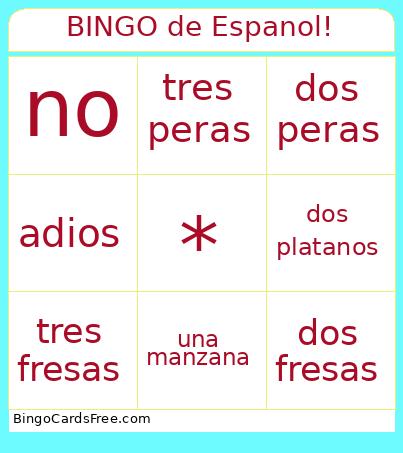 De Espanol! Bingo Card 2