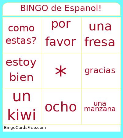 Y3 Spanish Bingo Cards Free Pdf Printable Game, Title: BINGO de Espanol!