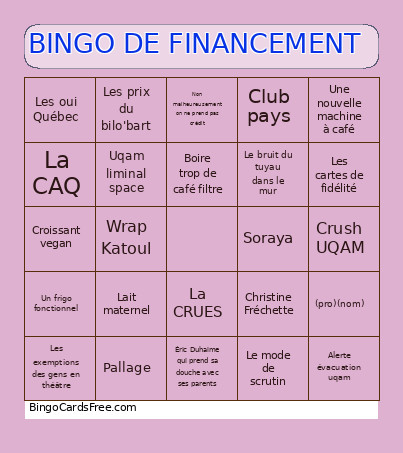 DE FINANCEMENT Bingo Card