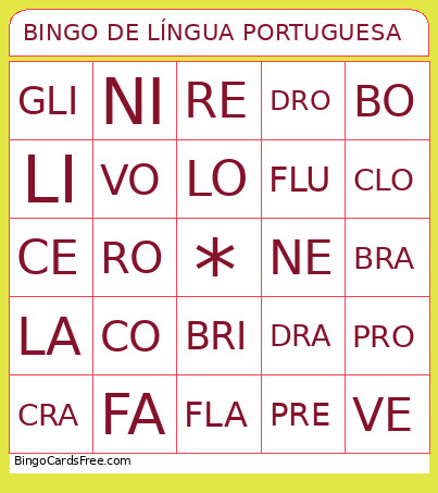 DE LÍNGUA PORTUGUESA Bingo Card