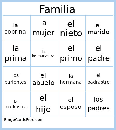 De La Familia Bingo Card