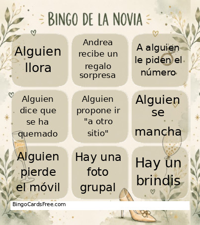 De La Novia Bingo Card