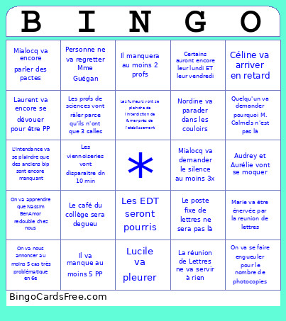 De La Pré Rentrée Bingo Card