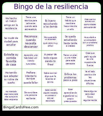 De La Resiliencia Bingo Card