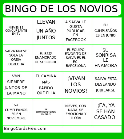 DE LOS NOVIOS Bingo Card