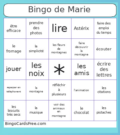De Marie Bingo Card