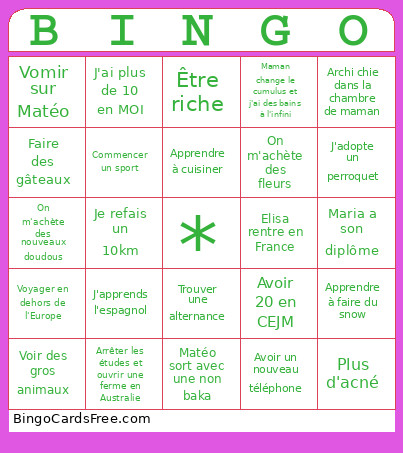 De Mario Bingo Card