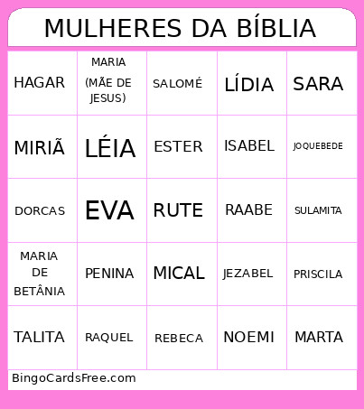 De Mulheres Da Bíblia Bingo Card