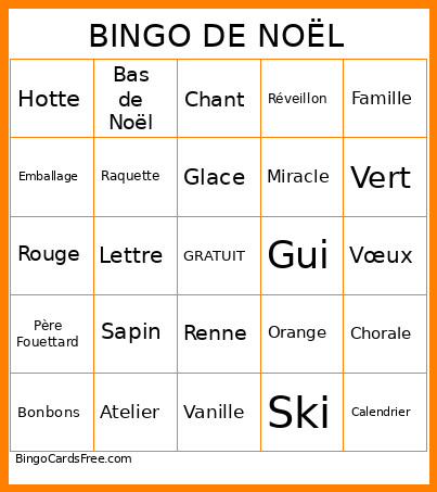 De Noël Bingo Card