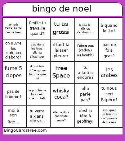 De Noel Bew Bingo Card