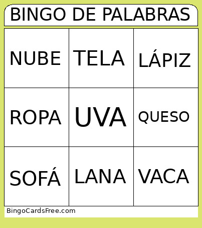 DE PALABRAS Bingo Card