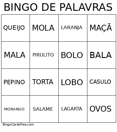 DE PALAVRAS Bingo Card