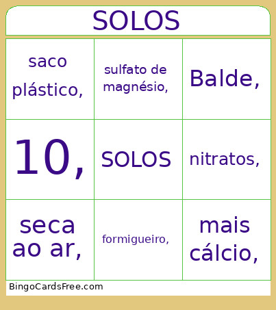 De Solos Bingo Card