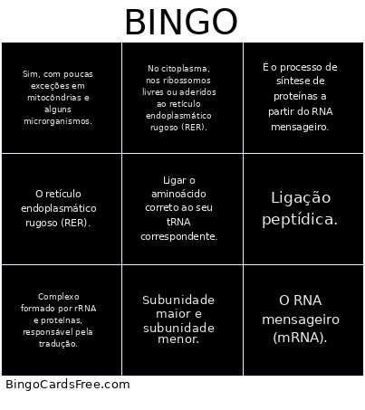De Tradução Bingo Card